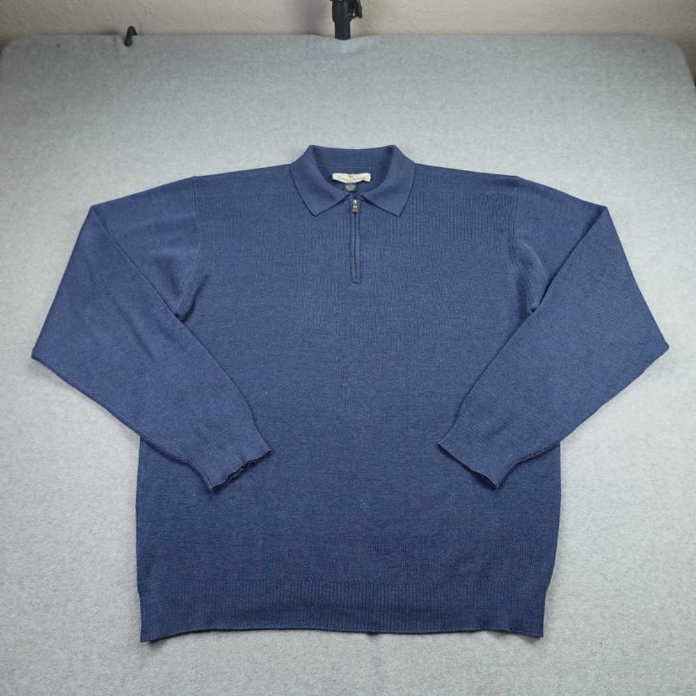 Tommy Bahama Sweater Mens L Blue Silk Blend 1/4 Zip Pullover Casual Knit